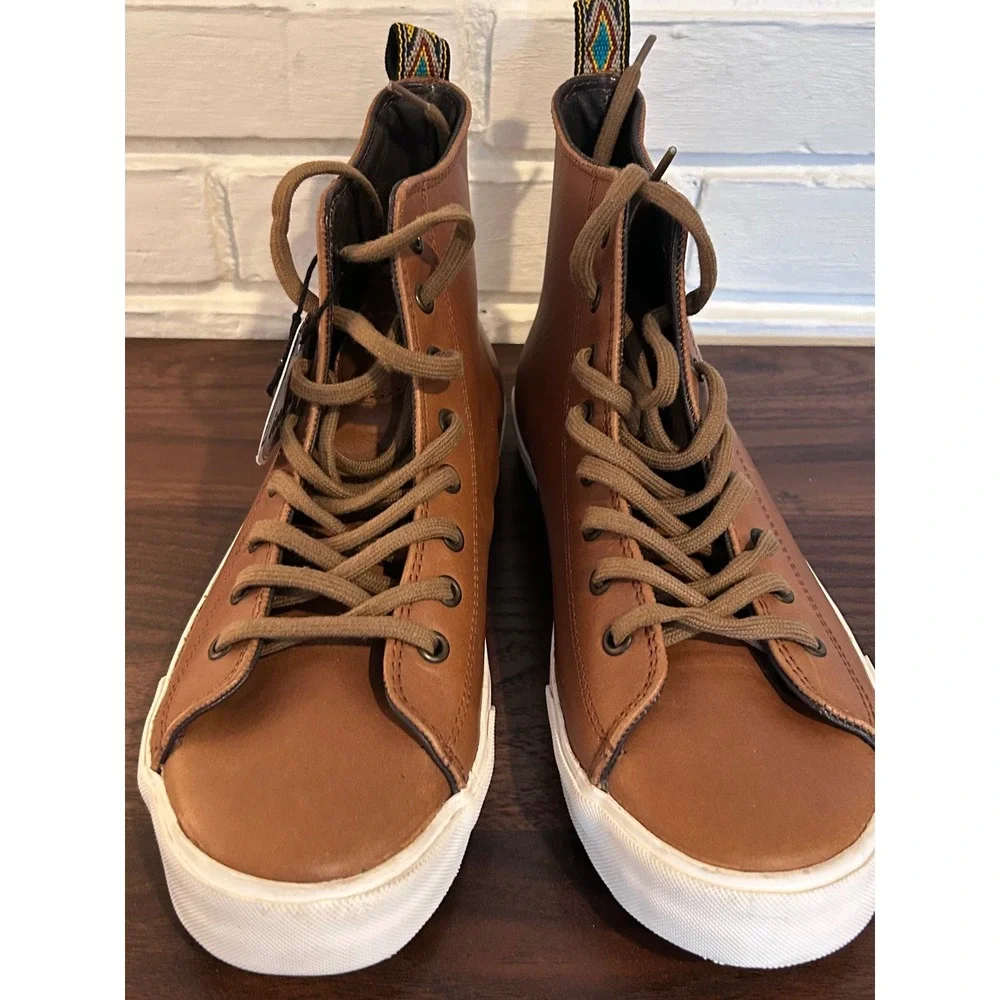 NWT Inkkas‎ Brown Leather High Top Sneakers Mens 7 Womens 9 Handmade Woven Heel